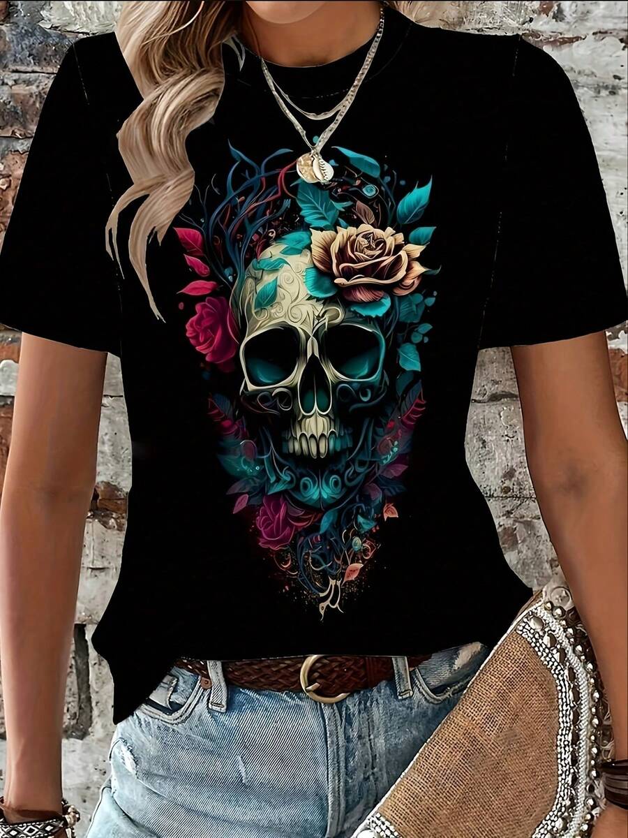 Black Casual Crop Top - 黑色 - 查看 1