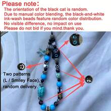 Colgante de gato de ojos azules negros y estrella de mar, correa para teléfono, cadena de muñeca, correa para cámara CCD de nicho, llavero, decoración de bolso - Negro - Ver 7