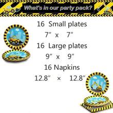 WERNNSAI Construction Party Supplies - 48PCS Disposable Dump Truck Themed Tableware Set for Boys Birthday Dinner Dessert Plates and Napkins Serves 16 Guests - Amarillo - Ver 2