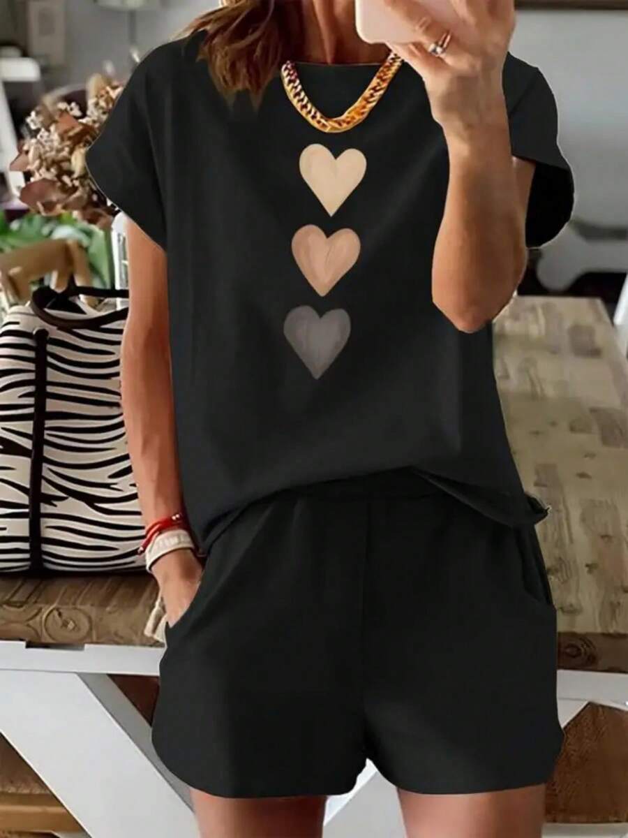 Women's Navy Blue T-Shirt - Relaxed Fit Everyday Casual Top for Spring/Summer Outfits | Breathable Everyday Shirt for Women, Summer Tshirt, Geometric Print Tee, Comfortable Fabric - Negro - Ver 1