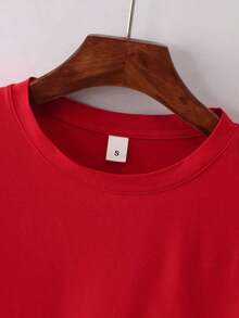Nuevas llegadas para el verano. Camiseta con estampado gráfico, manga corta, cuello redondo, top casual para verano y primavera, ropa de mujer, blusa, camisa > Hermosa. - Rojo - Ver 5