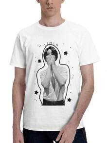 Unisex Bangtan Sonyeondan Jimin Black & White Minimalist Portrait Graphic T-Shirt, K-Pop Fandom Print Casual Short Sleeve TeeRopa Hombre Cosas Para Hombre Ropa De Mujer Women Clothing Casual Blusas Bonito - Blanco - Ver 1