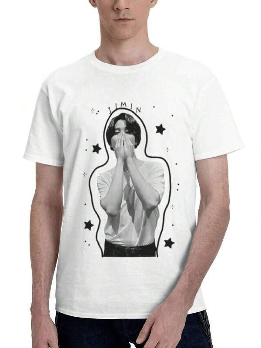 Unisex Bangtan Sonyeondan Jimin Black & White Minimalist Portrait Graphic T-Shirt, K-Pop Fandom Print Casual Short Sleeve TeeRopa Hombre Cosas Para Hombre Ropa De Mujer Women Clothing Casual Blusas Bonito - Blanco - Ver 1