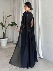 Vestido largo sin mangas estilo francés elegante moda femenina estilo europeo ideal para ocasiones especiales - Negro - Ver 4