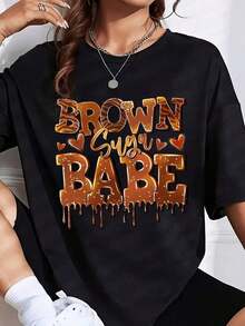 Camisa oversize con estampado gráfico "Brown Sugar Babe" para mujer, de uso casual y fashionista para el verano.Es una camiseta perfecta para regalar a amigos y familiares en cualquier fiesta u ocasión festiva, 220g - Negro - Ver 7