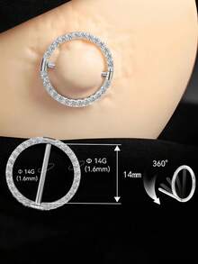 1/2 buah Cincin Puting Stainless Steel dengan Batu Zirkonia Kubik, Perhiasan Tindik Tubuh Bulat untuk Wanita - Baja - View 2