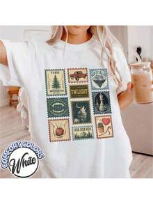 Camiseta de manga corta de algodón puro de 180 g para mujer, talla grande, holgada y adelgazante, con cuello redondo, regalo para el Día de la Madre, tallas 3XL-5XL, camiseta con temática de Twilight e Inspiración Fox Washington. - Blanco - Ver 1