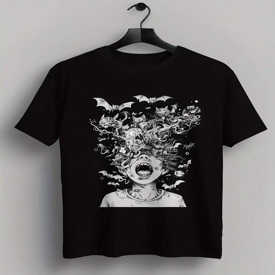 Camiseta exclusiva para el Día de la Independencia y el Día del Padre, decorada con estilo gótico, con estampado geométrico y estética inusual. Cómoda, ligeramente elástica, apta para todas las estaciones, corte regular, apta para todo tipo de cuerpo, transpirable, talla grande_1 - Negro - Ver 1