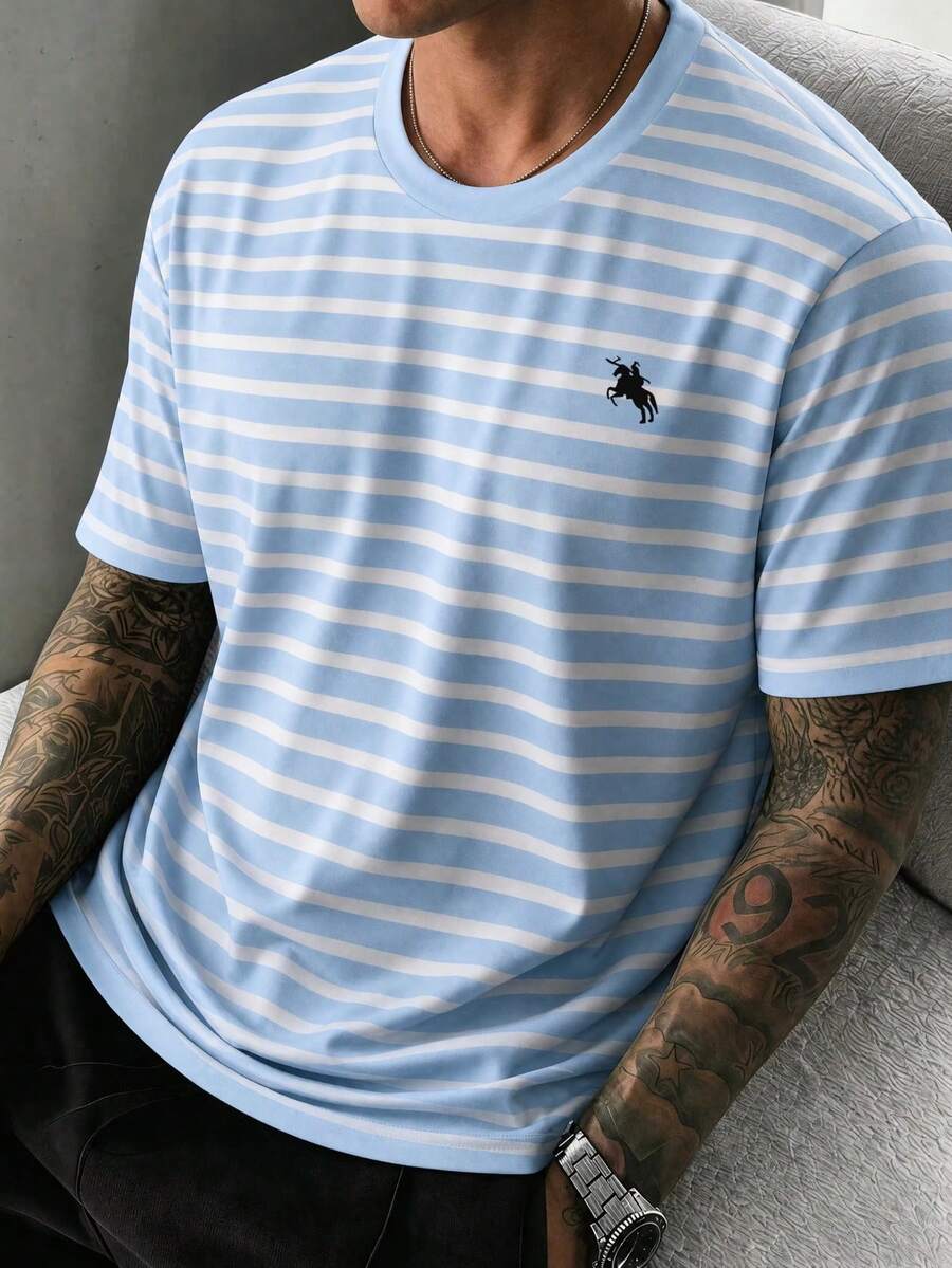KOVSEE Men's Soft Fabric Casual Short Sleeve T-Shirt Letter Print Crew Neck Top Sports - Baby Blue - View 1
