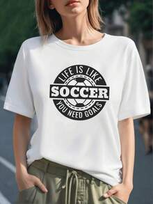 Frase motivacional que compara la vida con el fútbol recordando que para avanzar se necesitan metas y determinación camiseta para mujer 100% algodón cómoda y moderna - Negro - Ver 6