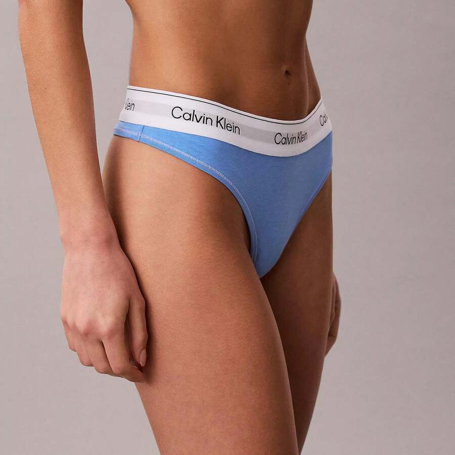Calvin Klein Calvinklein Icon Cotton Modal Thong Underwear Women Panties 100% Cotton Fully Lined Gusset QF8518 - Blue Descent - 查看 1