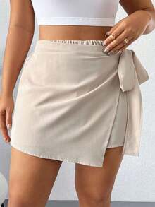 Falda-short casual con bajo asimétrico y lazo lateral para mujer de talla grande - Albaricoque - Ver 5