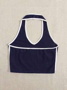 Top halter corto unido en contraste - Azul marino - Ver 2