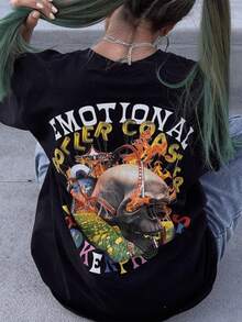 Camiseta Casual para Mujer con Estampado Gráfico de Calavera Psicodélica "Open Your Mind", Estilo Vintage, Oversize, Manga Corta, Cuello Redondo, Estética Y2K, Moda Urbana Atrevida, Ligera, Transpirable y Cómoda para Uso Diario, Ideal para Festivales de Música, Estilo Urbano, Skate Park, Salidas Casuales, Regalo para Entusiastas del Arte Psicodélico y la Cultura Alternativa. GQAH - Negro - Ver 7