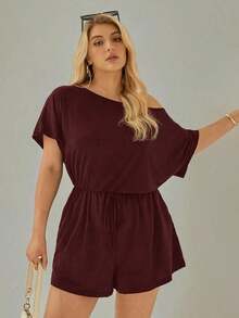 Mono de talla grande para mujer, ropa de verano, shorts, hombros descubiertos y graciosos, conjunto de verano para mujer, atuendo de rave de festival, conjunto de verano para vacaciones de mujer, mono casual de mujer - Rosa Roja - Ver 7