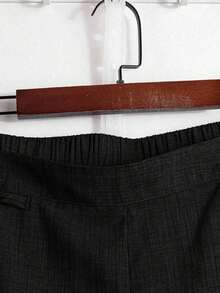 Pantalones cortos de mujer talla grande, casuales, para ir al trabajo o salir, con diseño de abertura redonda, cintura elástica y decoración de nudo chino con botones - Negro - Ver 3