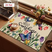 1 pieza Felpudo absorbente para secar platos con diseño de mariposa y flores en acuarela, apto para mesa de comedor, cafetería, alfombrilla de drenaje multiusos, regalo para el hogar, decoración de escritorio - XYLSD-389 - Ver 2