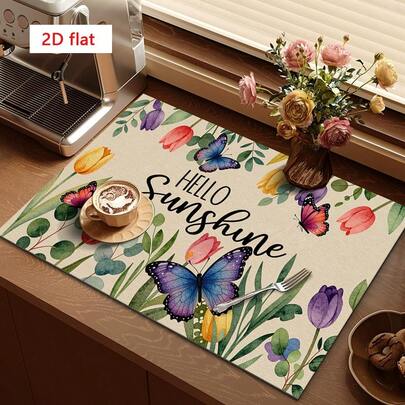 1 tấm lót thấm hút bát đĩa họa tiết bướm và hoa màu nước, thích hợp cho bàn ăn, quán cà phê, tấm lót thoát nước đa năng, quà tặng gia đình, trang trí bàn làm việc.
