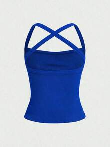 deportivo casual de unicolor, sexy, con espalda descubierta y tirantes cruzados, adecuado para el verano - Azul eléctrico - Ver 6