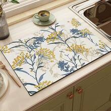 1pc Minimalist Floral Print Absorbent Mat/Drying Mat For Coffee Maker, Tableware - Polyester Absorbent Desktop Protective Mat With Rubber Anti-Slip Pad, For Kitchen Counter Decor, Home Bar And Dining Table - Multicolor - View 5