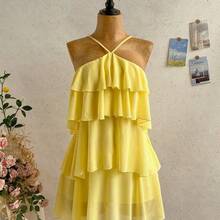 New Elegant Romantic Wedding Guest Solid Color Backless Multi-Layer Ruffle Chiffon Mini Dress, Suitable For Bohemian, Boho, Romantic Floral, Vacation, Floral Party, Date, Valentine's Day, Easter, Carnival, Afternoon Tea, Beach, Cruise, City Street Holiday,Summer Dresses For Women - Celeste - Ver 5