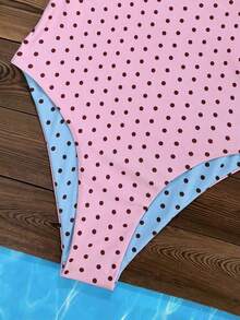 Traje de baño de una pieza con tirantes ajustables y reversible con base amarilla y lunares marrones + rayas marrones y amarillas, Primavera/Verano 2026 - Multicolor 2 - Ver 8