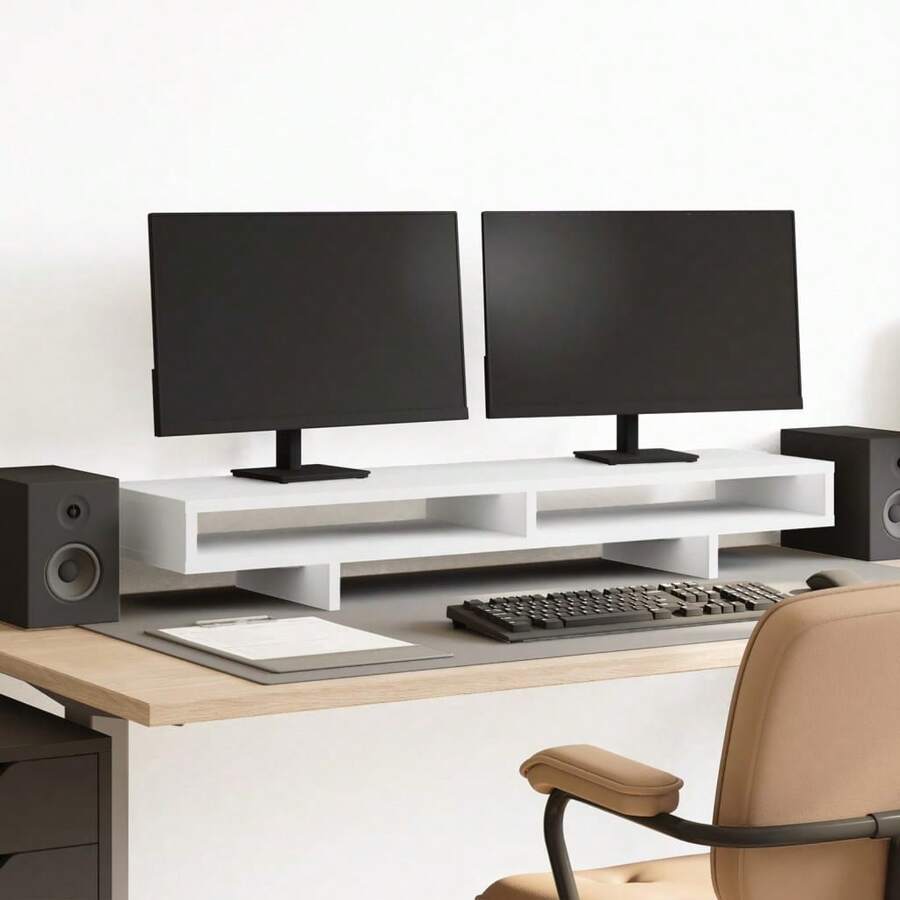 vidaXL Supporto per Monitor Bianco 100x27x15 cm Legno Massello di Pino - Multicolore - Visualizzare 1