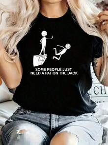 Plus Size Women's Casual Graphic Tees - Featuring The Funny Phrase 'Some People Just Need A Love On The Back' - 100% Cotton - Women's Summer Clothing - Casual Short Sleeve T-Shirt - Fashionable Blouses For Women - Summer Blouses - Suitable For Spring, Summer, And Autumn - 黑色 - 查看 7