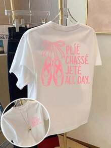 1 Men's And Women's Casual Fashion Short Sleeve T-Shirt - Ballet Shoe Print, Ballet Terminology - Spring/Summer Printed T-Shirt For Women, Casual Fashion Item. Versatile, Easy To Match, Suitable For Daily Wear, Urban Style, Vacation Wear, Weekend Wear. - 白色 - 查看 7