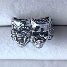 1 pieza Anillo de estilo gótico retro de doble cara del Joker del bien y del mal para hombres - Plata antigua - Ver 1