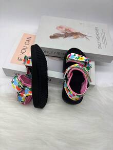 Sandal Olahraga Anak Unisex Sederhana yang Dapat Diatur dengan Perekat Velcro, Sandal Datar Kasual Luar Ruangan, Pantai, Ringan, Nyaman, dengan Ujung Terbuka dan Anti Selip - Berwarna merah muda - View 8