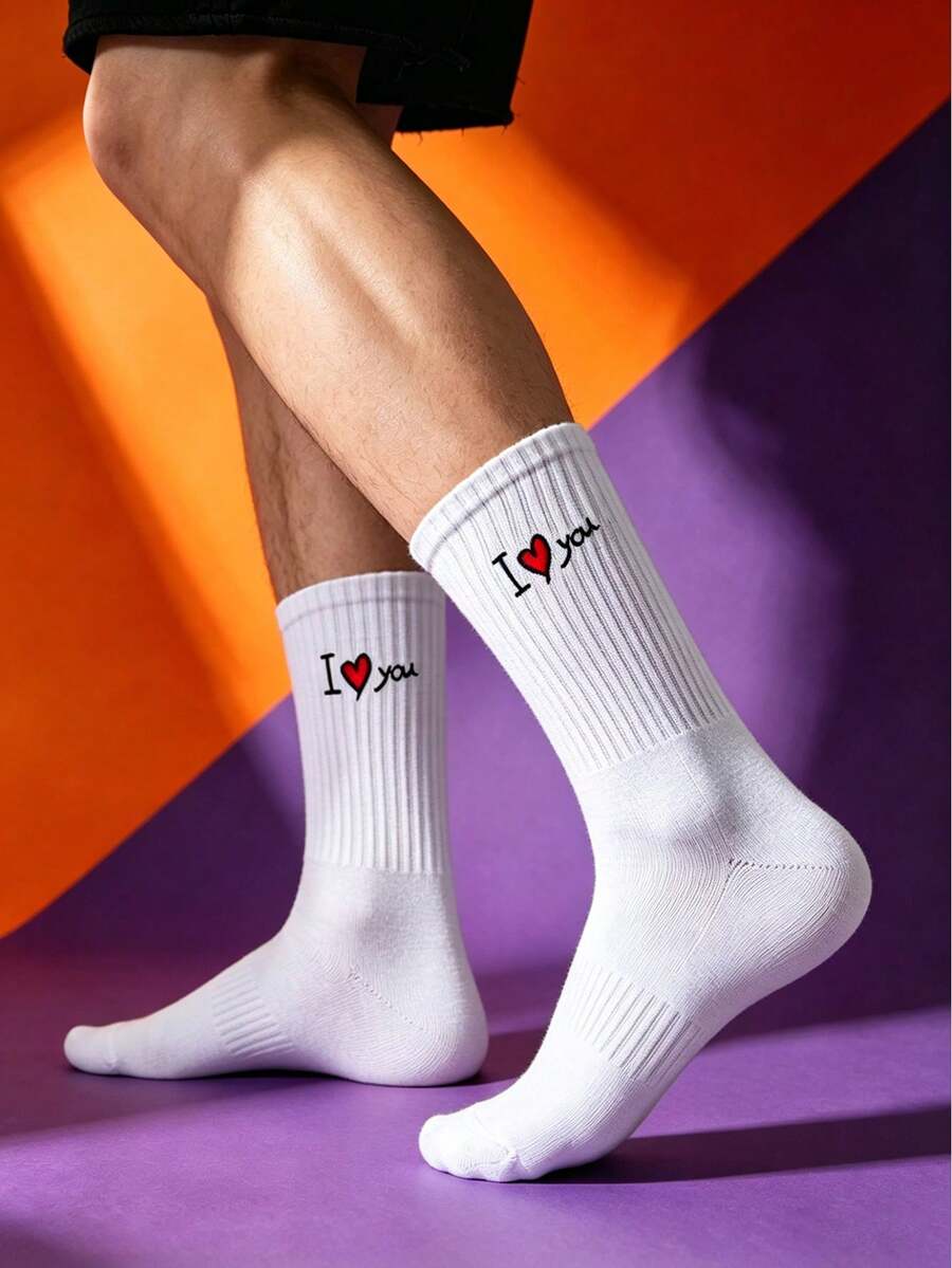 1/2/5 Pairs Letter Print Unisex Casual Mid-Calf Socks, Comfortable Everyday & Sports Socks, Suitable For All Seasons, Ideal For Dates - Multicolor - View 1