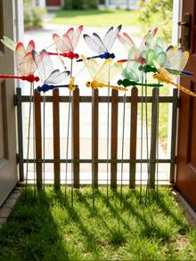 3D Lifelike Dragonfly Clips - Multi-Color Plastic Garden Stakes And Hat Decor, Easy Clipping Design Suitable For Outdoor Yard Fence Potted Plants, Interesting Artificial Insect Decorations - Multicolor - View 4