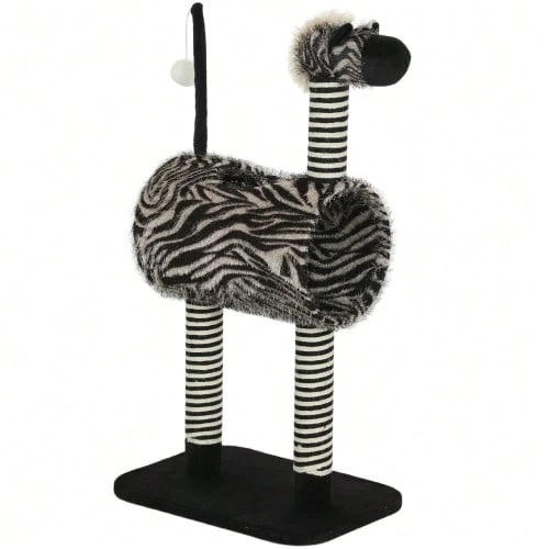 Zebra Print Cat Tree With Tunnel Ø25 Cm, Total Height 93 Cm, Black And White Scratching Posts For Cats - 黑色 - 查看 1