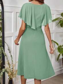 Vestido verde de longitud media para mujeres con dobladillo de volantes - verde menta - Ver 2