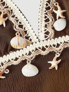 MOD Shell Pendant Necklace, Casual Mini Dress For Summer - Brown - View 5