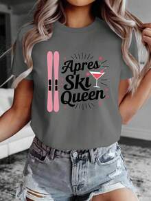 Camiseta cómoda para mujer Apres Ski Queen Pink Skis Cocktail - Gris Oscuro - Ver 6