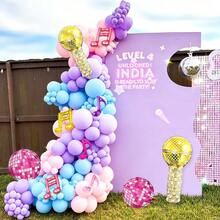 Set de 10 globos con tema musical, incluye globos con micrófono, bola de discoteca y notas musicales doradas/rosas/moradas de papel de aluminio, adecuado para decoración de fiesta de cumpleaños con tema de música K-pop, fiesta de cumpleaños de niños/niñas, fiesta de cumpleaños de adolescentes, decoración con tema de karaoke, fiesta de cumpleaños con tema de discoteca de los 80, baile de graduación con tema de noche estrellada, decoración para celebración de Año Nuevo - Multicolor - Ver 6