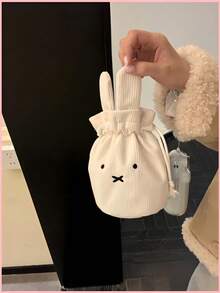 1 pieza Bolsa de cosméticos con cordón de conejo Miffy, bolsa de aseo portátil para viajes ideal como regalo de vacaciones o regreso a la escuela para niñas y amigas - Multicolor - Ver 5
