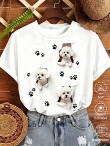 180 g Hecho en México, Moda Primavera/Verano 2026 Camiseta de manga corta, Estampado de dibujos animados, Estilo para parejas, Ropa interior/exterior, Cuello redondo informal para la oficina, Top unisex de una pieza - Blanco - Ver 2