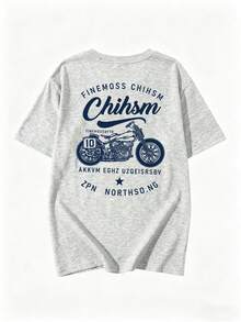 Women's Fashion Loose Fit Round Neck Casual Motorcycle Letter Print Short Sleeve T-Shirt, Summer - Light Gray - View 5