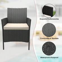 3 Pieces Patio Furniture Set, PE Rattan Wicker Outdoor Furniture with Steel Frame, Cushioned Chairs & Glass Coffee Table for Garden, Deck, Porch, or Poolside - Schwarz - Übersicht 3