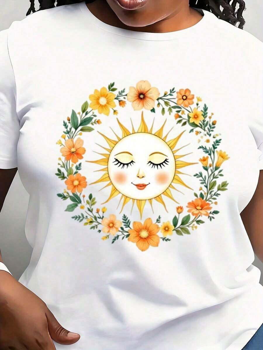Boho Spiritual Shirt With Sun Design, Cute Bohemian Shirt, Vintage Shirt For Women, Spirituality T-Shirt, Retro Floral Shirt, Gift For Her - 白色 - 查看 1