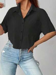 negra casual corta y sencilla de manga corta para uso diario para damas - Negro - Ver 1