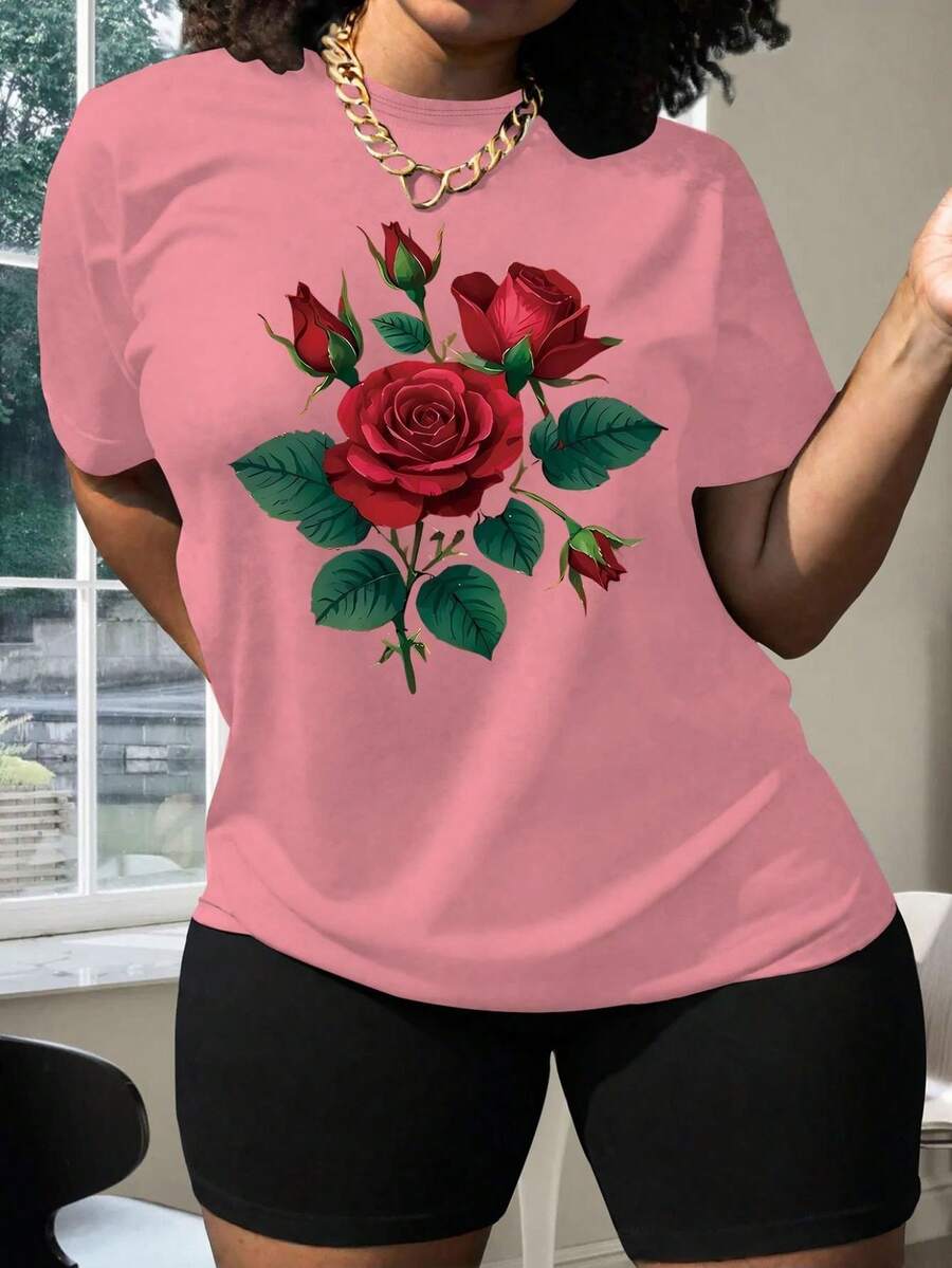 Camiseta de verano para mujer, de cuello redondo, holgada, transpirable y estampada - Camiseta de manga corta con estampado de mariposas - Blusa casual transpirable adecuada para conjuntos casuales de primavera y verano y para usar en capas - Camiseta rosa para mujer, fresca y transpirable, adecuada para viajes de vacaciones, actividades al aire libre, regalos diarios y ocio en casa (2XL-4XL). - Rosa - Ver 1