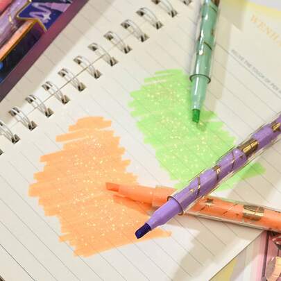 3pcs/Set Fluorescent Highlighter Pens, Fluorescent Gel Pens, Slanted Tip Markers, Cute Pink Highlighters, Back To School Office Supplies, Underline, Bright, Wide Tip Colored Drawing Pens, Student Stationery