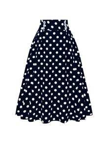 Falda casual de lunares para mujer, sencilla y de moda para uso diario - Azul marino - Ver 7