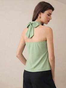 Top con cuello de halter, diseño de botón de metal verde, abertura lateral, elegante y chic para uso urbano y diario, estilo romántico retro de los 90.Adecuado para Navidad, Año Nuevo, San Valentín, fiestas, playa, graduación, moda, carnaval, bod - Verde - Ver 2