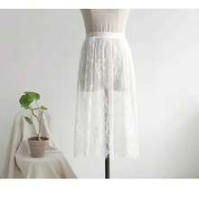 Elegant Black Skirt In 2 Lengths, Long Sheer Tulle Skirt With White Lace, High-Waisted Elastic Midi Beach Skirt, Drop Shipping - 白色 60厘米 - 查看 6