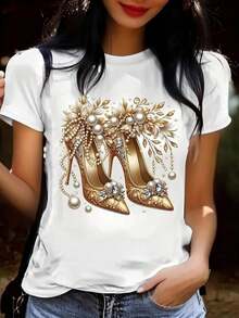 Women's Classic Casual T-Shirt With Vintage "My Birthday" Print And Balloon, Short Sleeve Crew Neck T-Shirt, Comfortable, Suitable For Daily Wear, Vacation And Summer Clothes. - 白色 9 - 查看 7